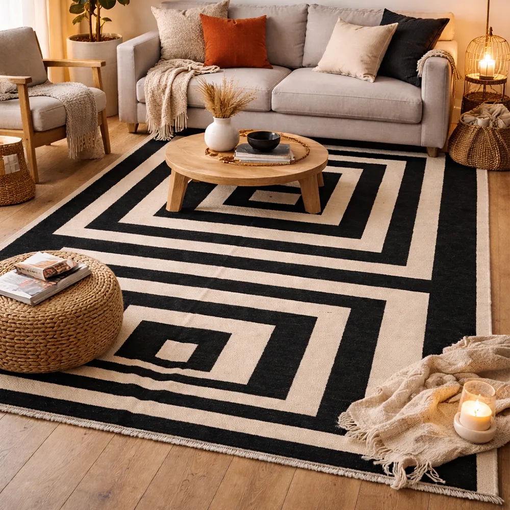 Rug's and Kilim Handwoven Concentric Geometric Scandinavian Wool Rug - Image 2