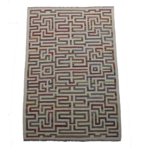 Rug's and Kilim Handwoven Maze Design Scandinavian Wool Rug