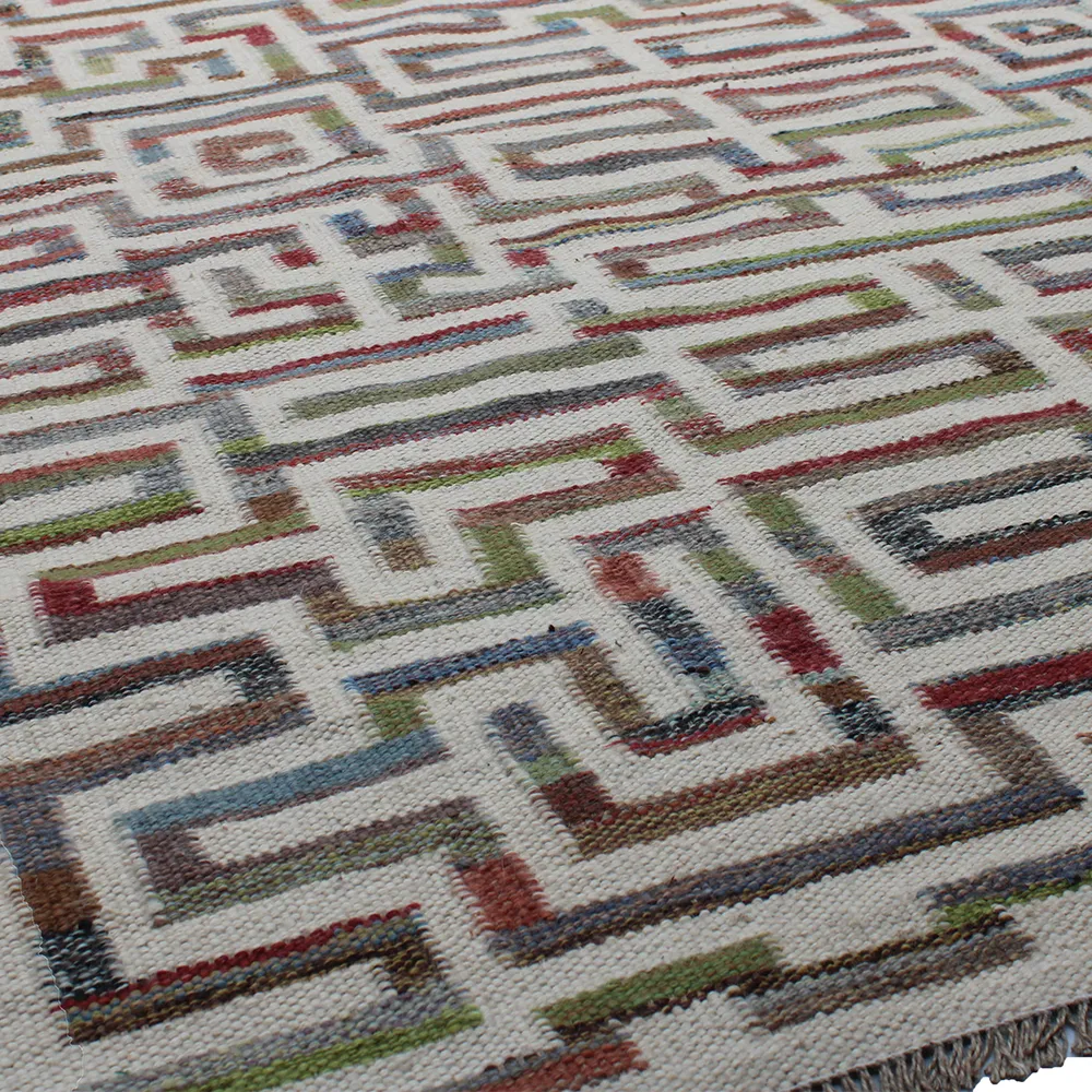Rug's and Kilim Handwoven Maze Design Scandinavian Wool Rug - Image 3