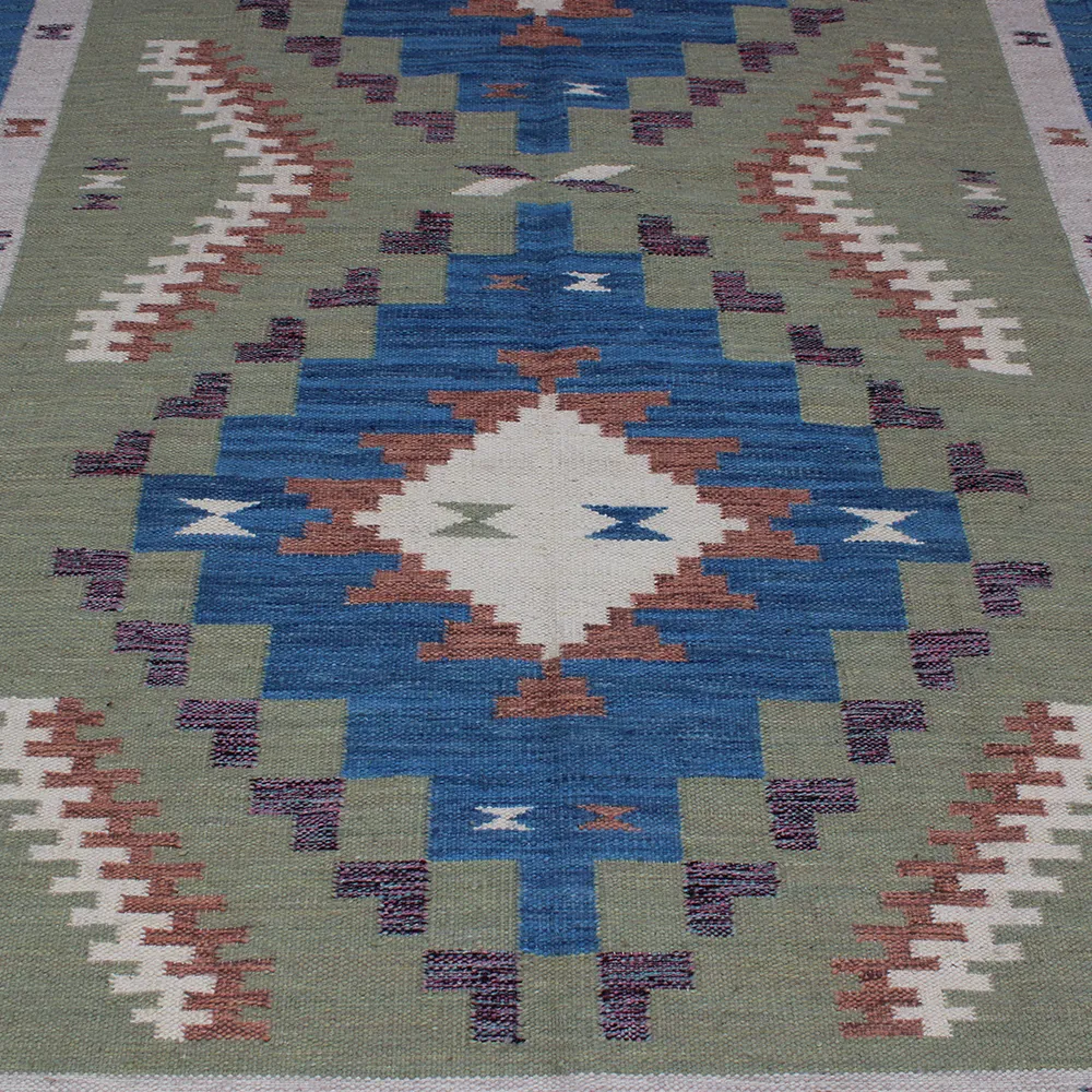 Rug's and Kilim Modern Scandinavian Blue Border Flatweave Wool Rug - Image 2