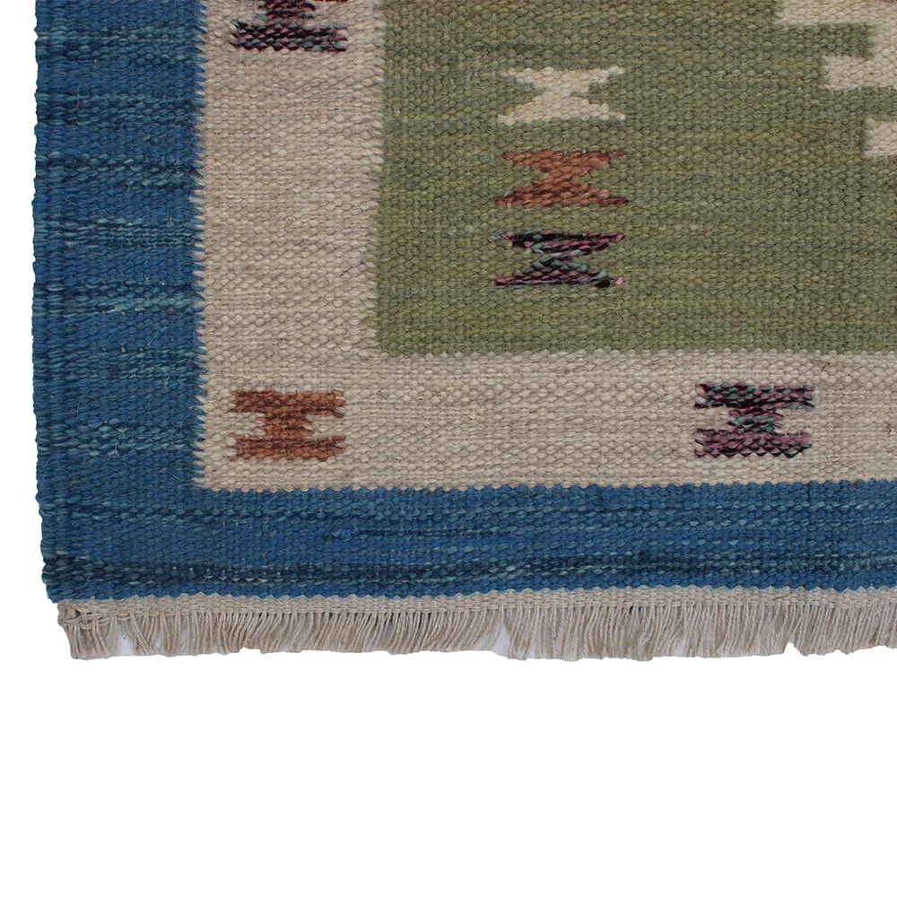 Rug's and Kilim Modern Scandinavian Blue Border Flatweave Wool Rug - Image 4