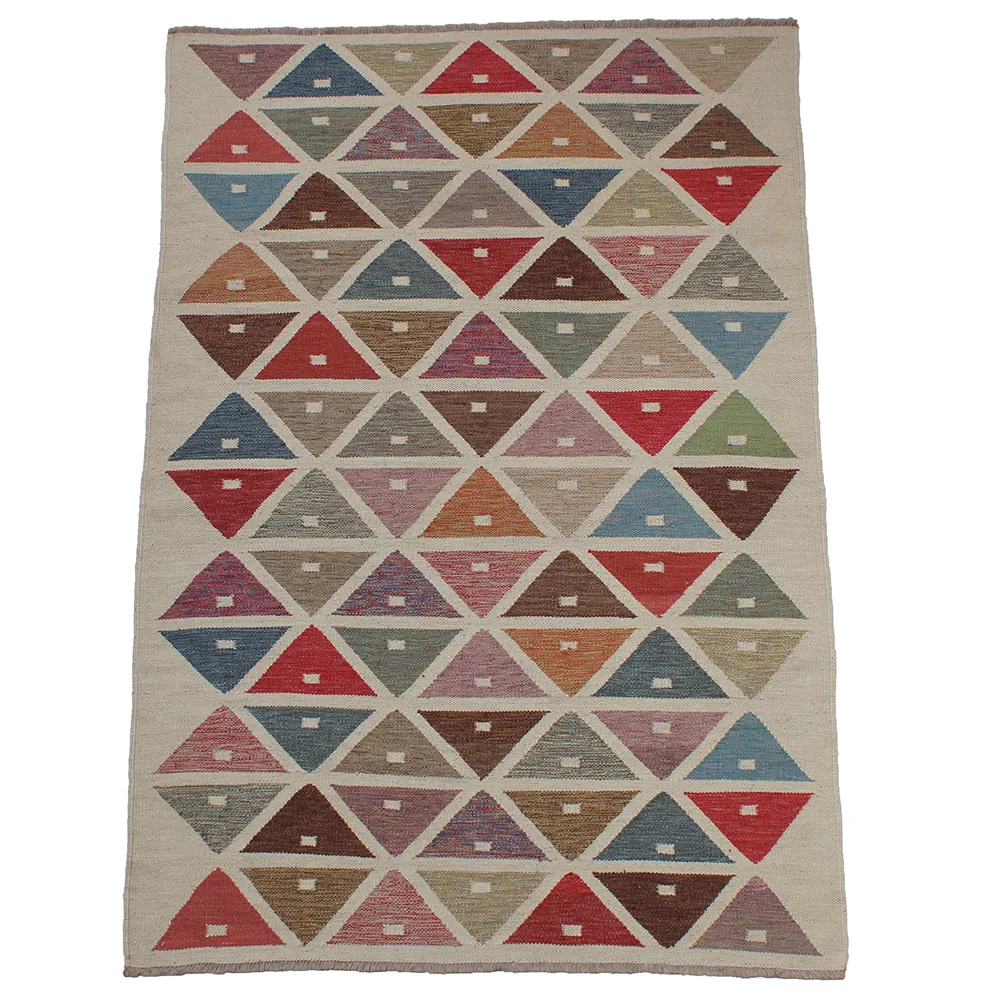 Rug's and Kilim Handwoven Swedish Triangle Pattern Wool Rug