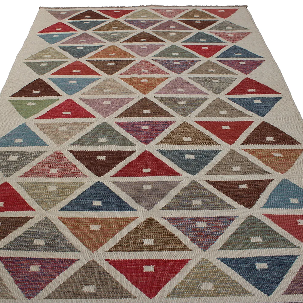 Rug's and Kilim Handwoven Swedish Triangle Pattern Wool Rug - Image 2
