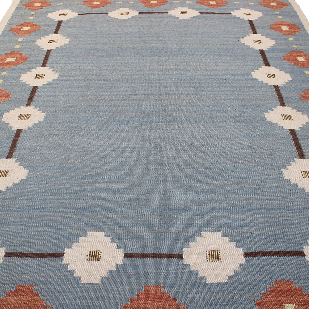 Rug's and Kilim Modern Handmade Swedish Blue Frame Wool Rug - Image 3