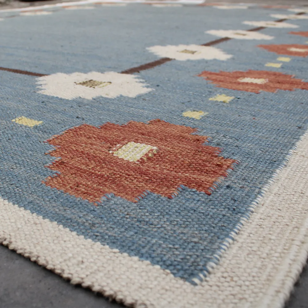 Rug's and Kilim Modern Handmade Swedish Blue Frame Wool Rug - Image 4