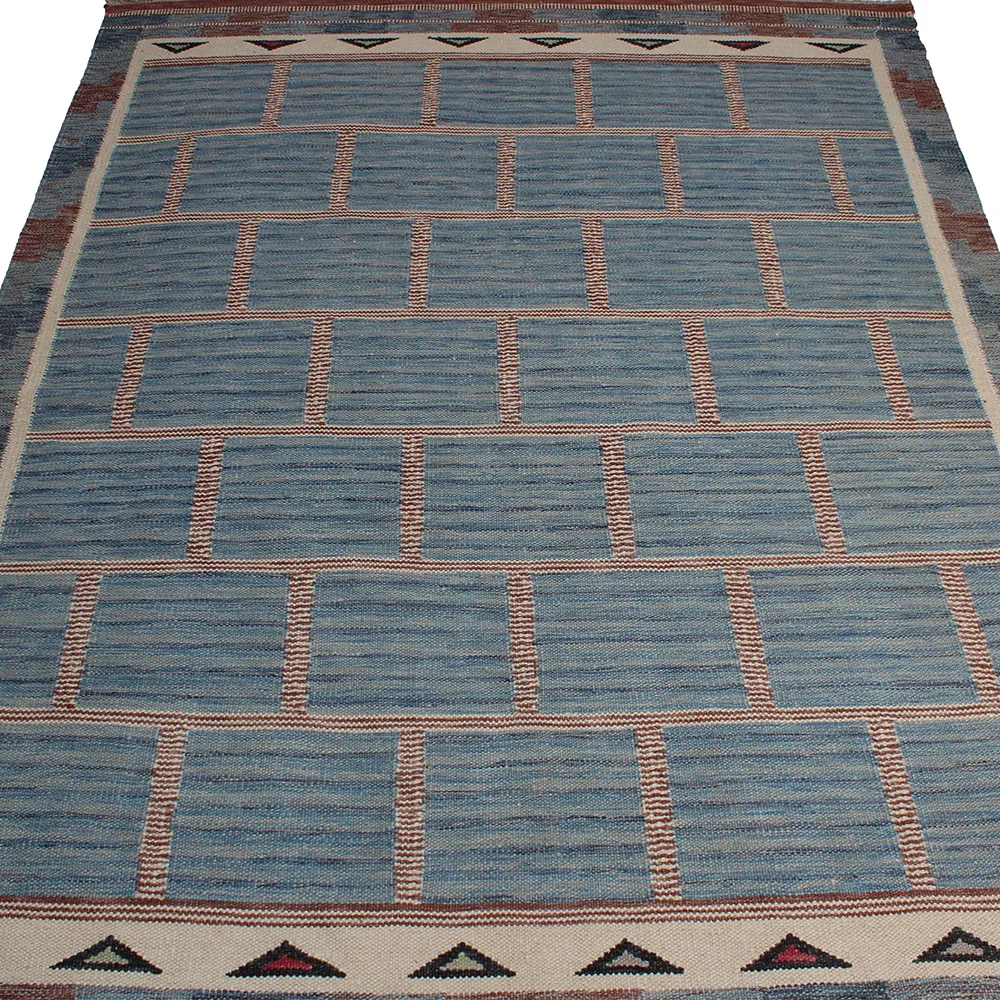 Rug's and Kilim Handwoven Swedish Brick Pattern Flatweave Wool Rug - Image 2