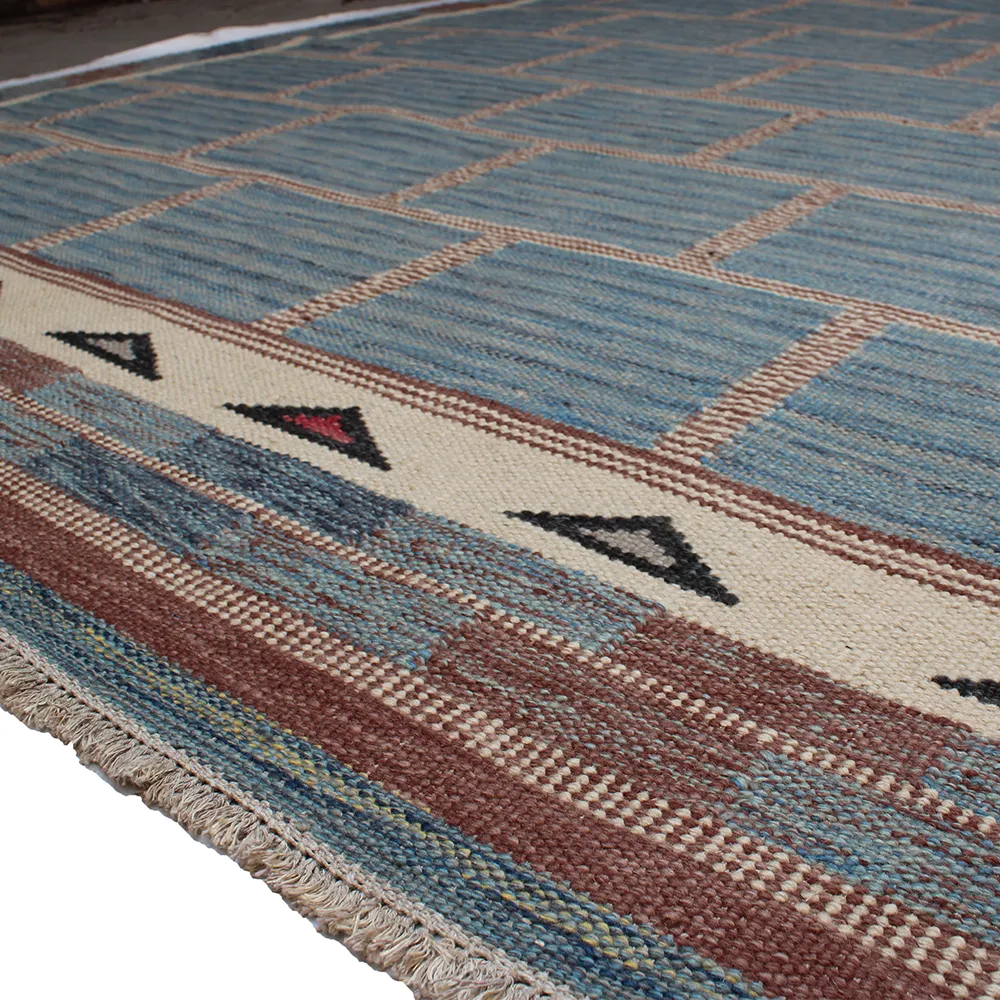 Rug's and Kilim Handwoven Swedish Brick Pattern Flatweave Wool Rug - Image 4