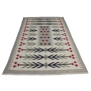 Rug's and Kilim Handwoven Swedish Tribal Motif Flatweave Wool Rug