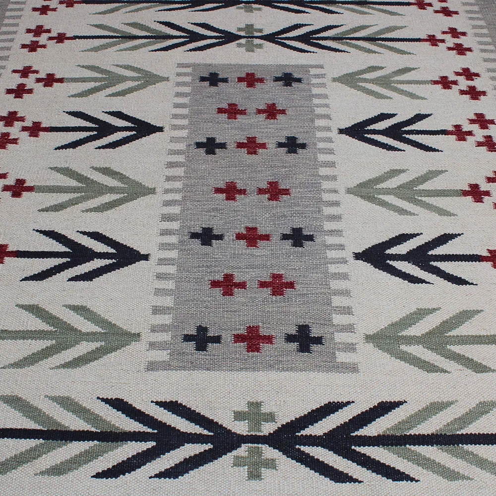 Rug's and Kilim Handwoven Swedish Tribal Motif Flatweave Wool Rug - Image 2