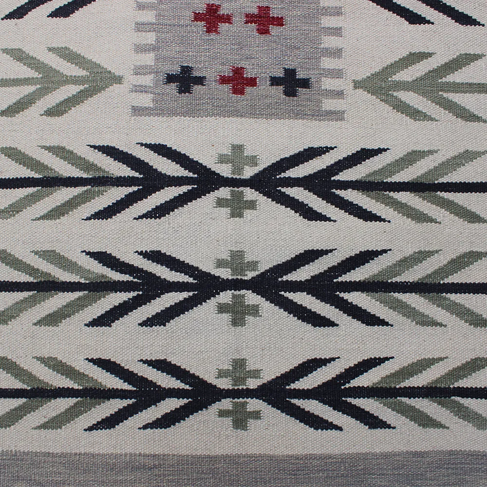 Rug's and Kilim Handwoven Swedish Tribal Motif Flatweave Wool Rug - Image 3