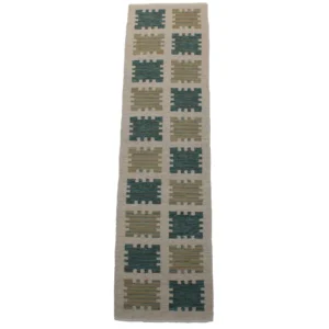 Rug's and Kilim Handwoven Blue Green Scandinavian Runner Wool Rug