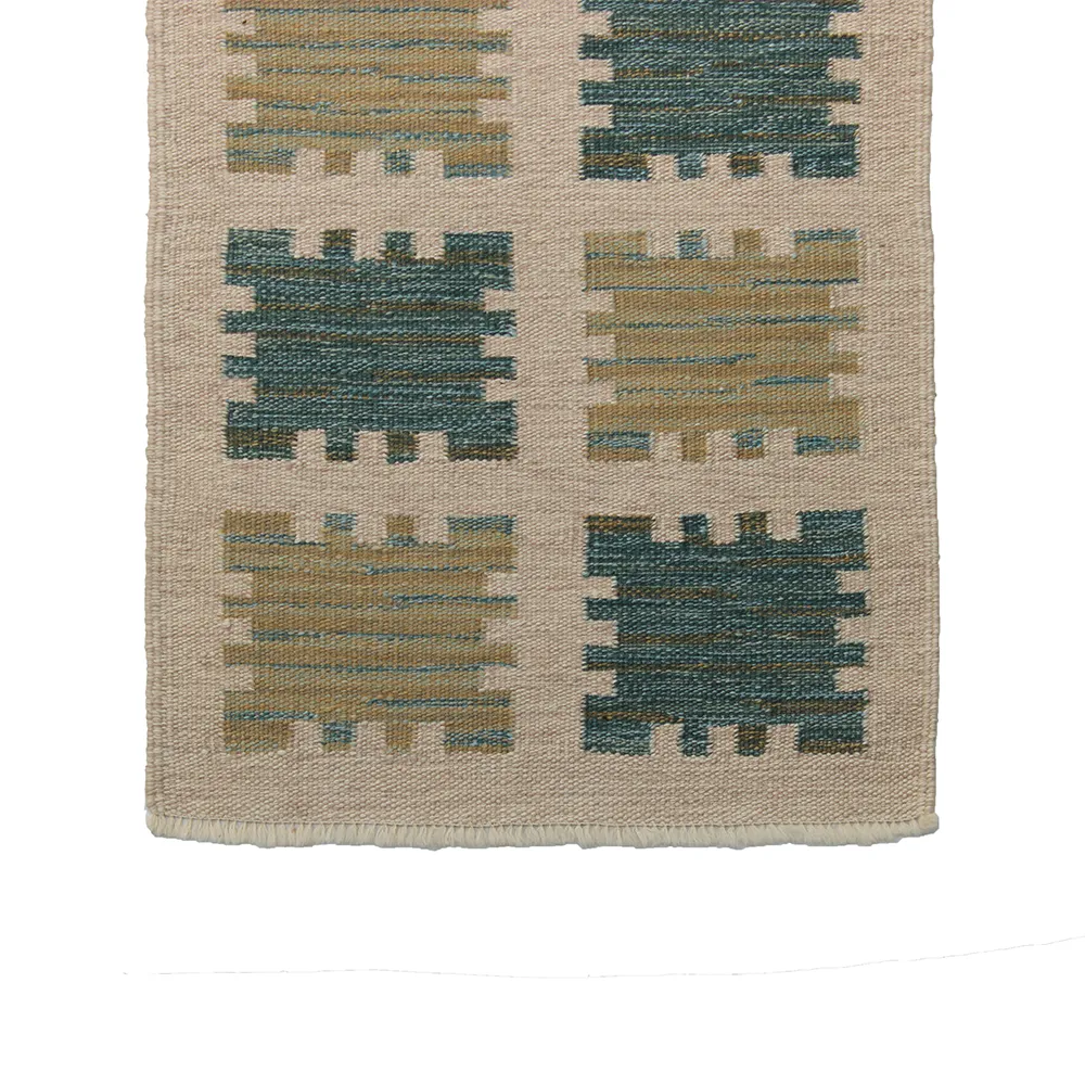 Rug's and Kilim Handwoven Blue Green Scandinavian Runner Wool Rug - Image 3