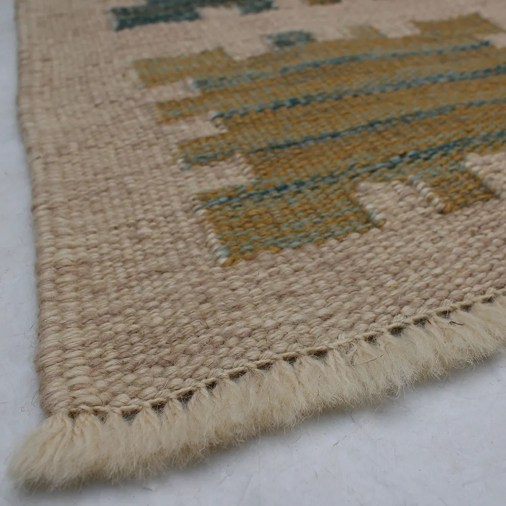 Rug's and Kilim Handwoven Blue Green Scandinavian Runner Wool Rug - Image 4